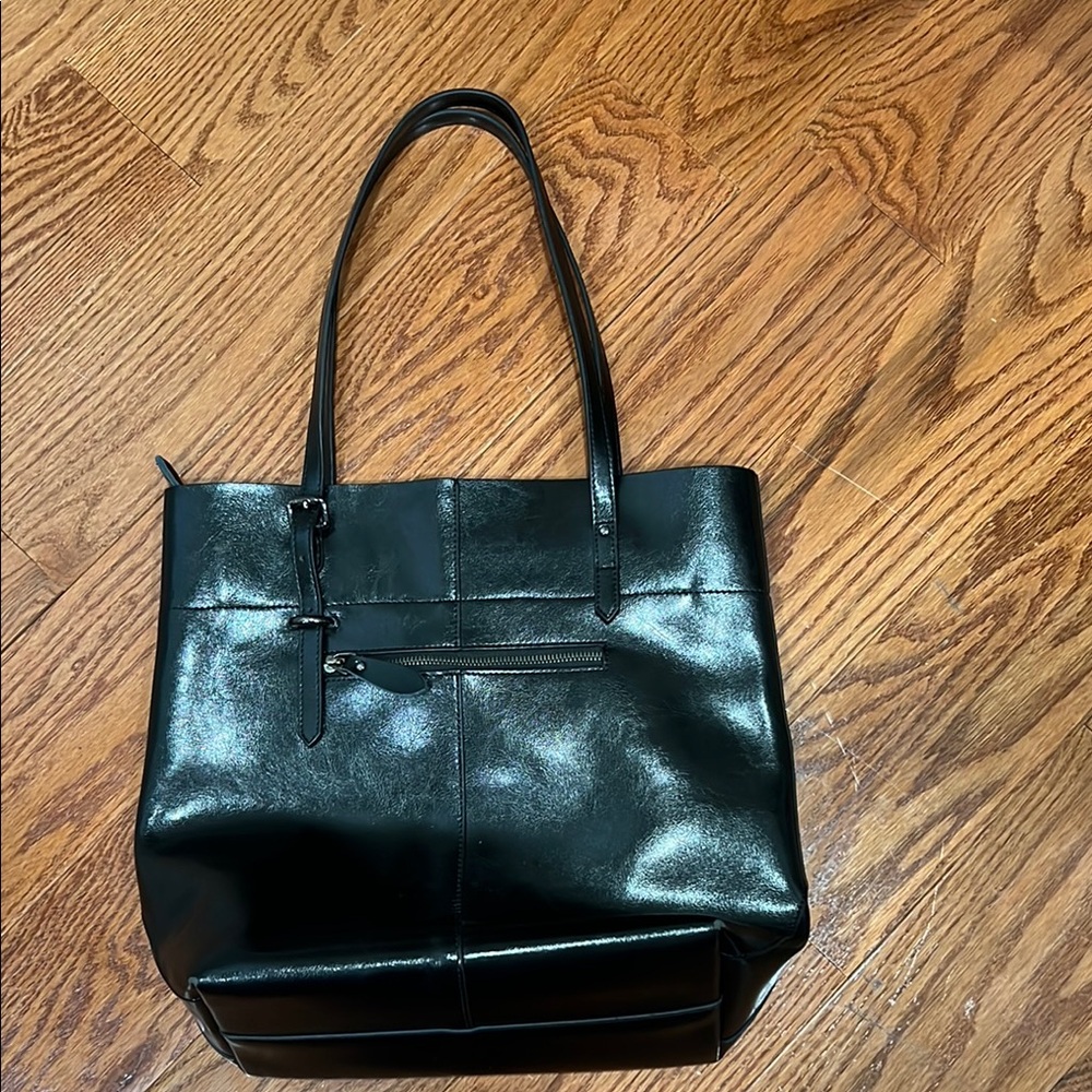 Black Leather Tote Bag - Classic Everyday Shoulder Bag